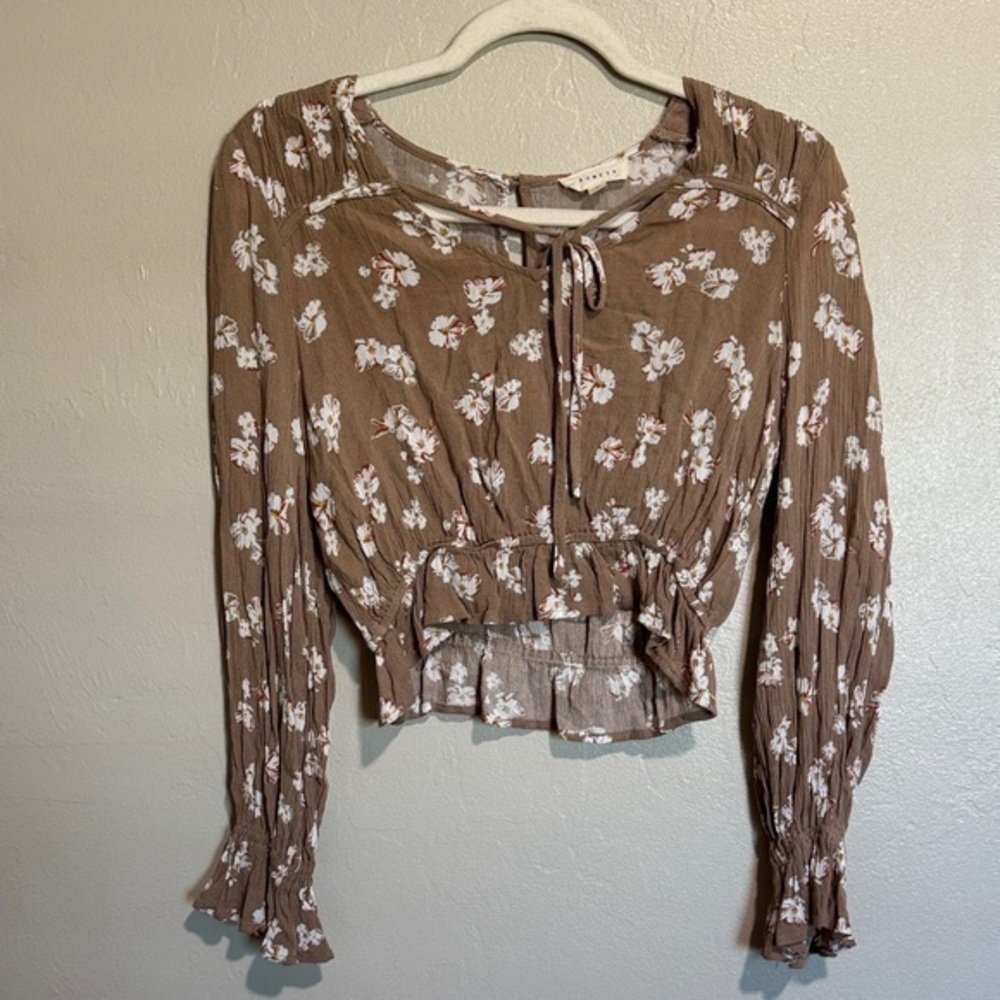 Promesa Brown White Floral Blouse S
